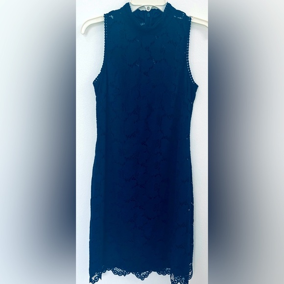 Laundry By Design Size 4 Blue Lace Overlay Mock High Neck Dress Sleeveless NWOT - Picture 1 of 8
